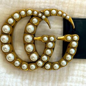 Large GG Wide Dress Belt with pearls size 80